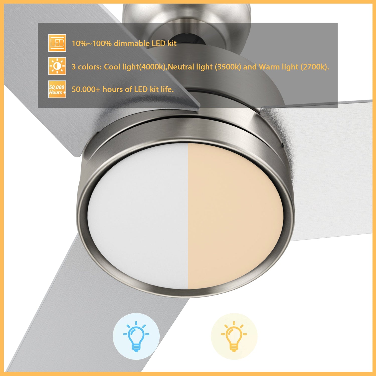 SANTANA 52 In 3 Blade Smart Ceiling Fan With Integrated LED Lights With Wall Control