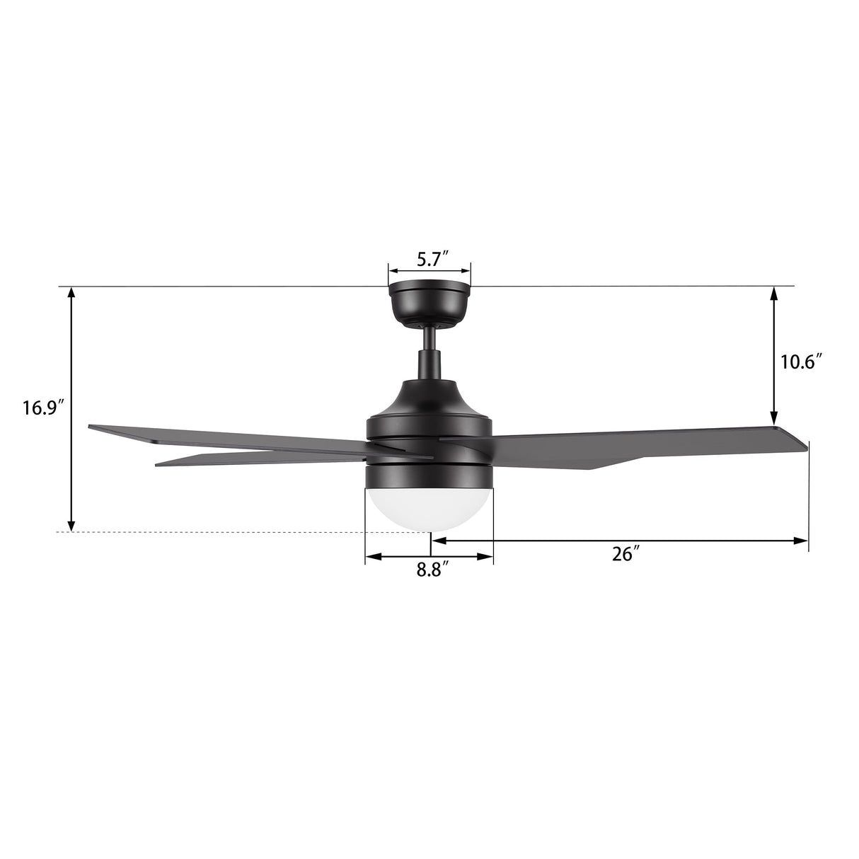 KIMBALL 52 In 4 Blade Smart Ceiling Fan With Integrated LED Lights With Wall Control