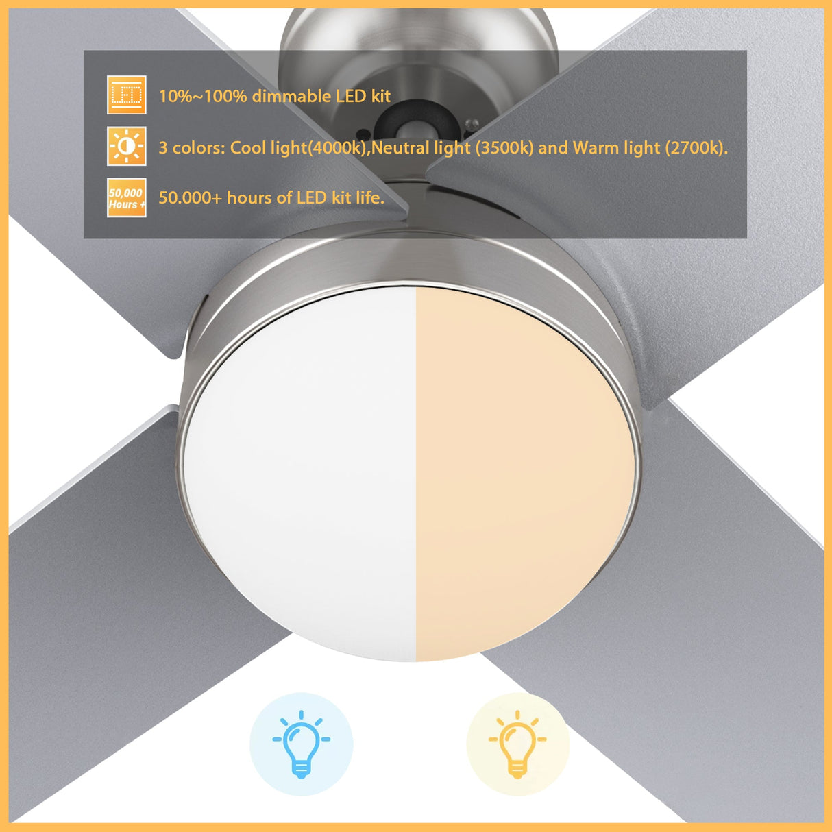 KIMBALL 52 In 4 Blade Smart Ceiling Fan With Integrated LED Lights With Wall Control