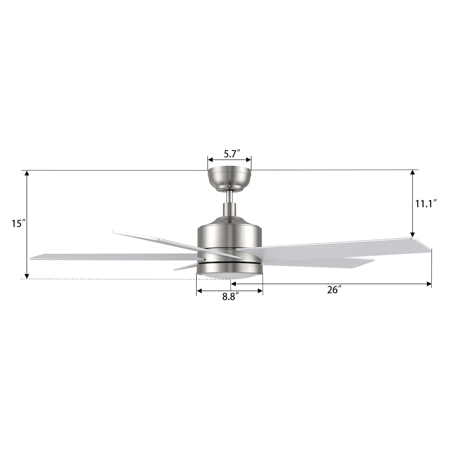 SANTANA 52 In 5 Blade Smart Ceiling Fan With Integrated LED Lights With Wall Control