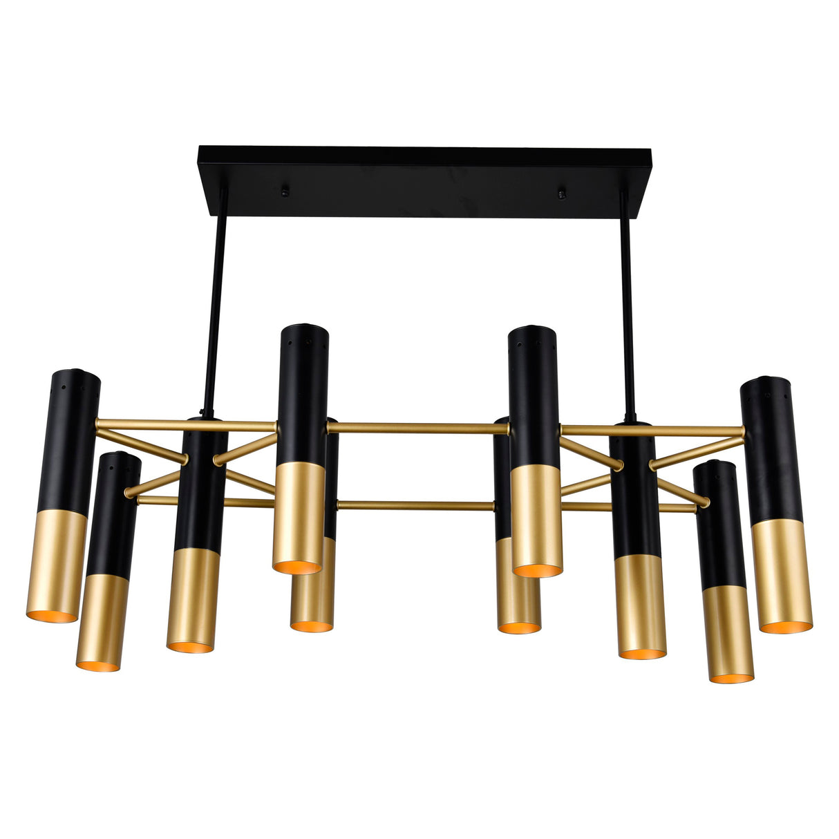 Anem 10 Light Matte Black & Satin Gold Down Chandelier