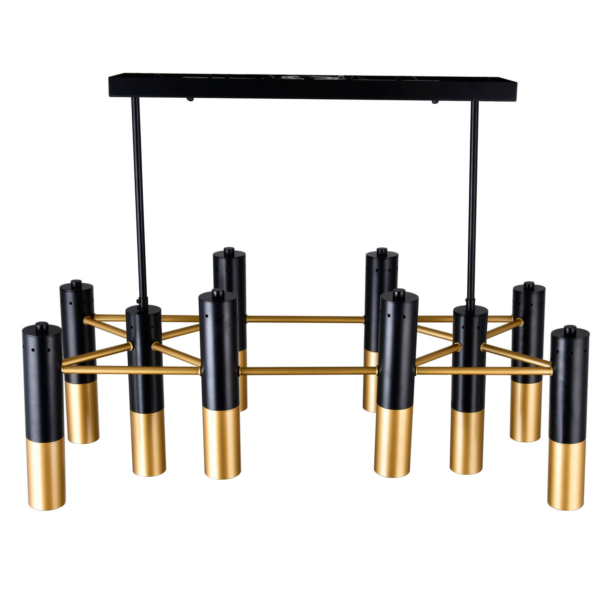 Anem 10 Light Matte Black & Satin Gold Down Chandelier