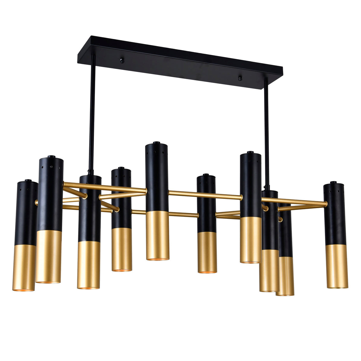 Anem 10 Light Matte Black & Satin Gold Down Chandelier