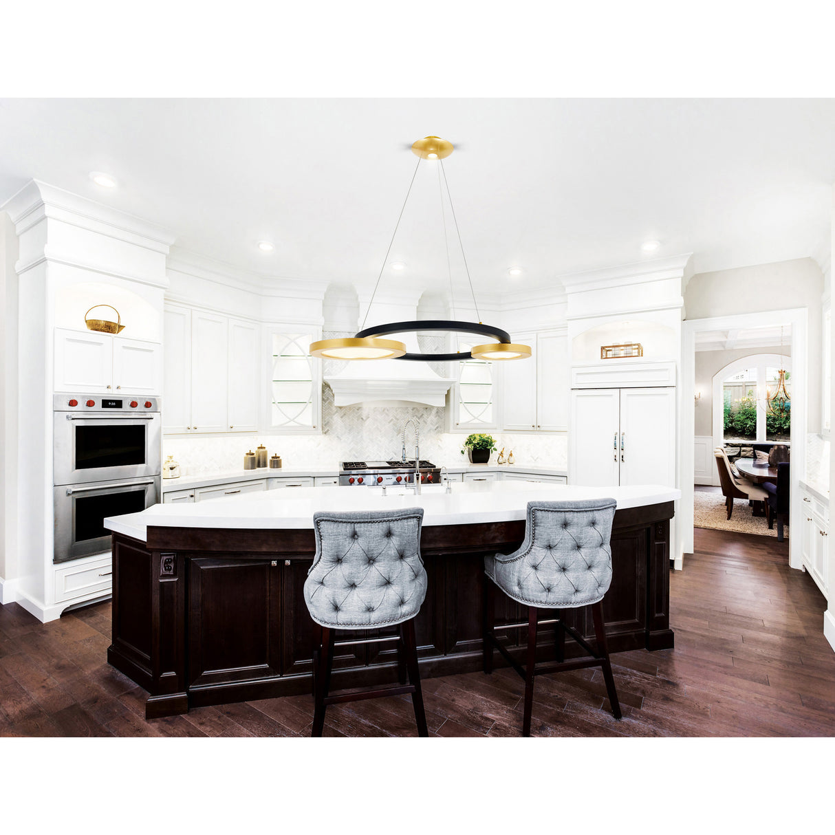 Deux Lunes Integrated LED 20in Sun Gold & Black Chandelier