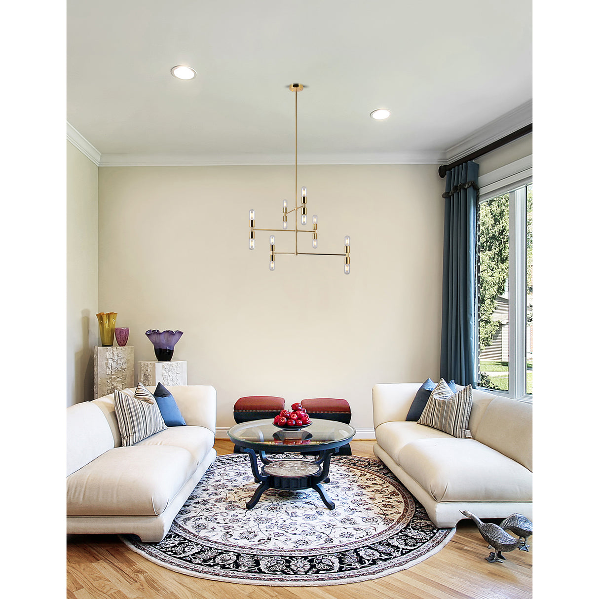 Hand Crank 12 Light Medallion Gold Chandelier