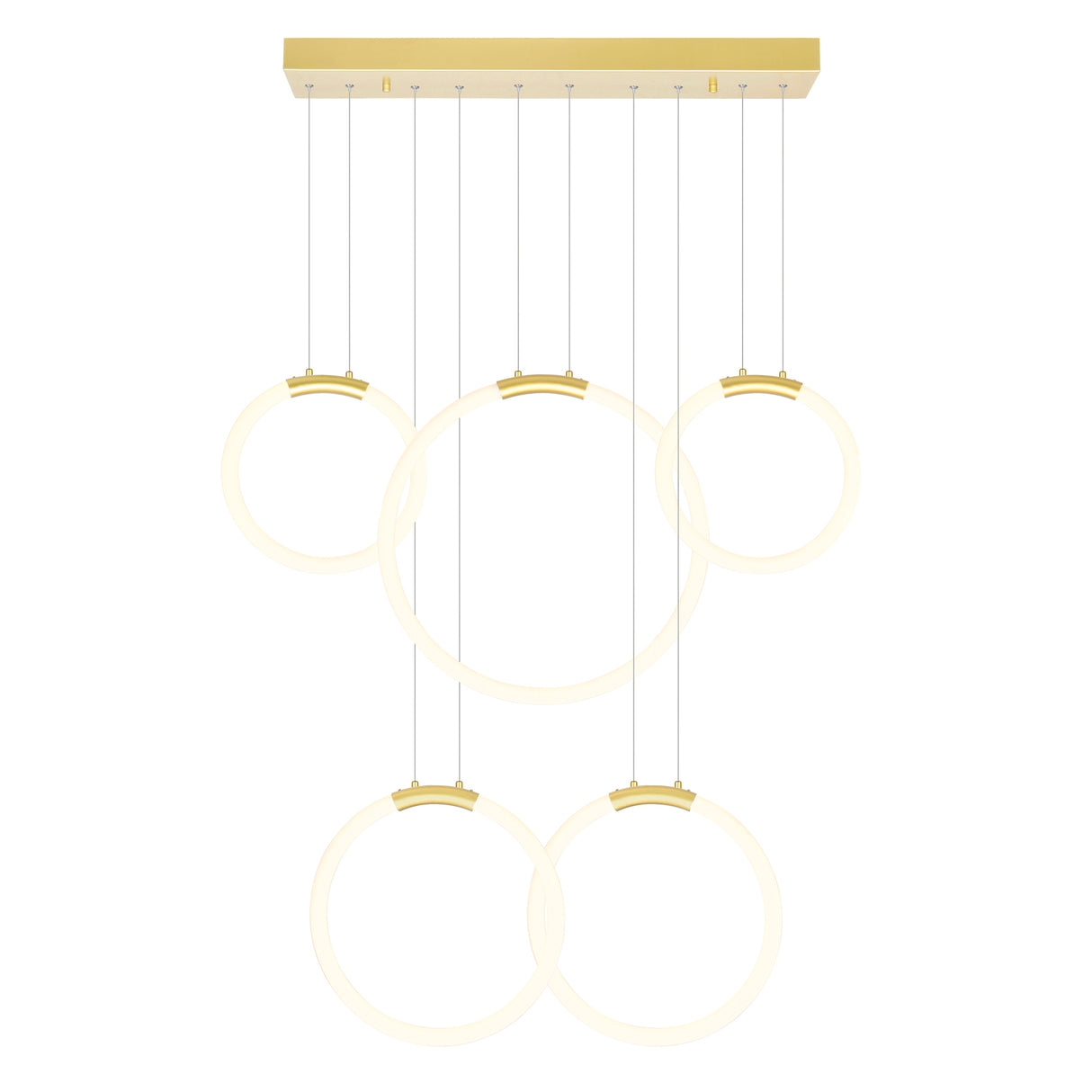 Hoops Integrated LED 44in 5 Ring Satin Gold Chandelier