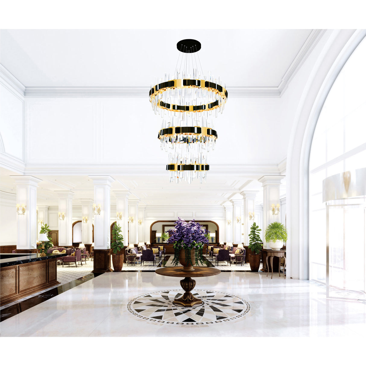 Aya 3-Tier Integrated LED 32in Pearl Black Chandelier