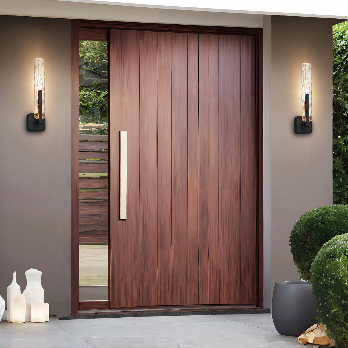 Curva Integrated LED 19in Sand Black Indoor-Outdoor Wall Light with Handcrafted Glass