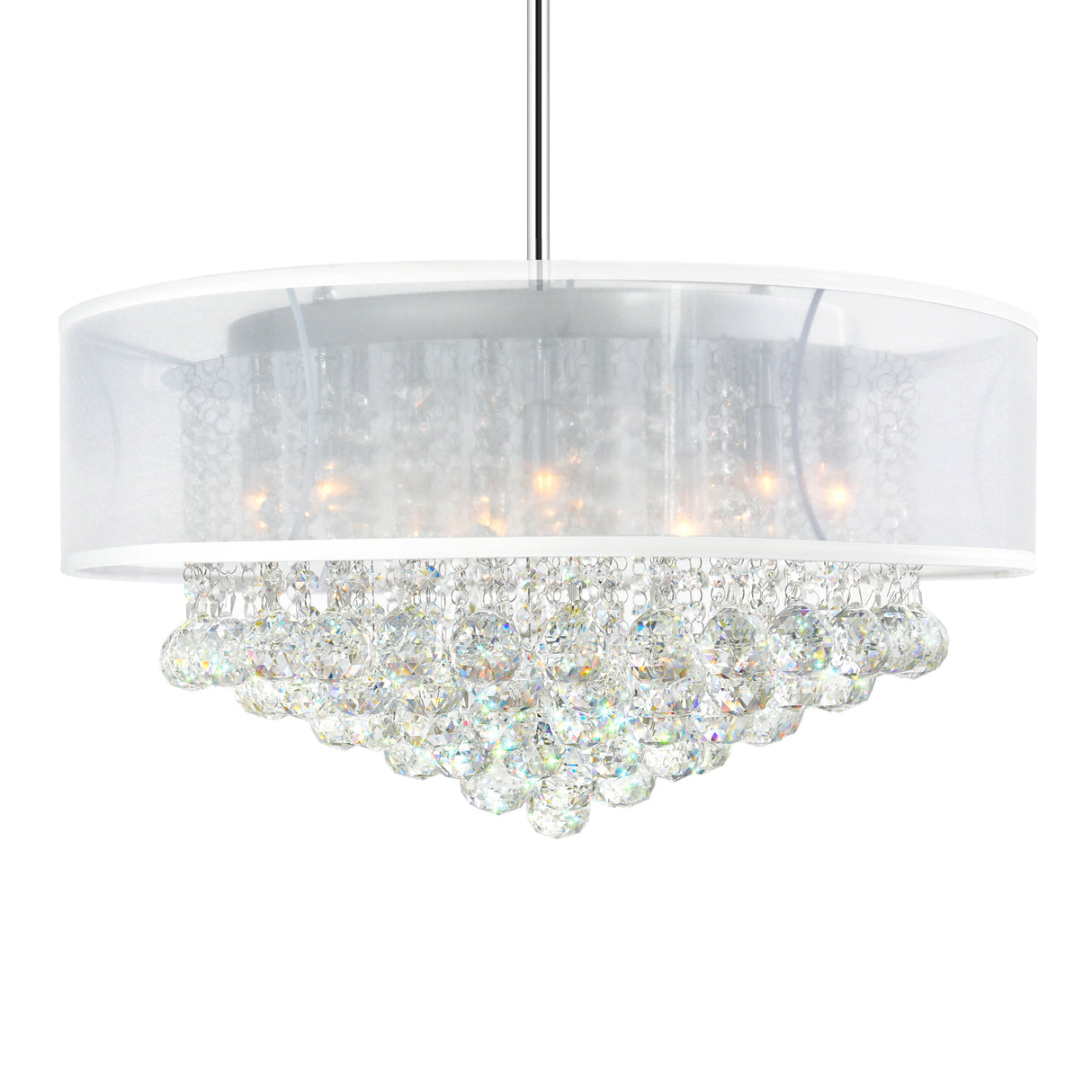 Radiant 12 Light 24in Chrome Drum Shade Chandelier with White Shade