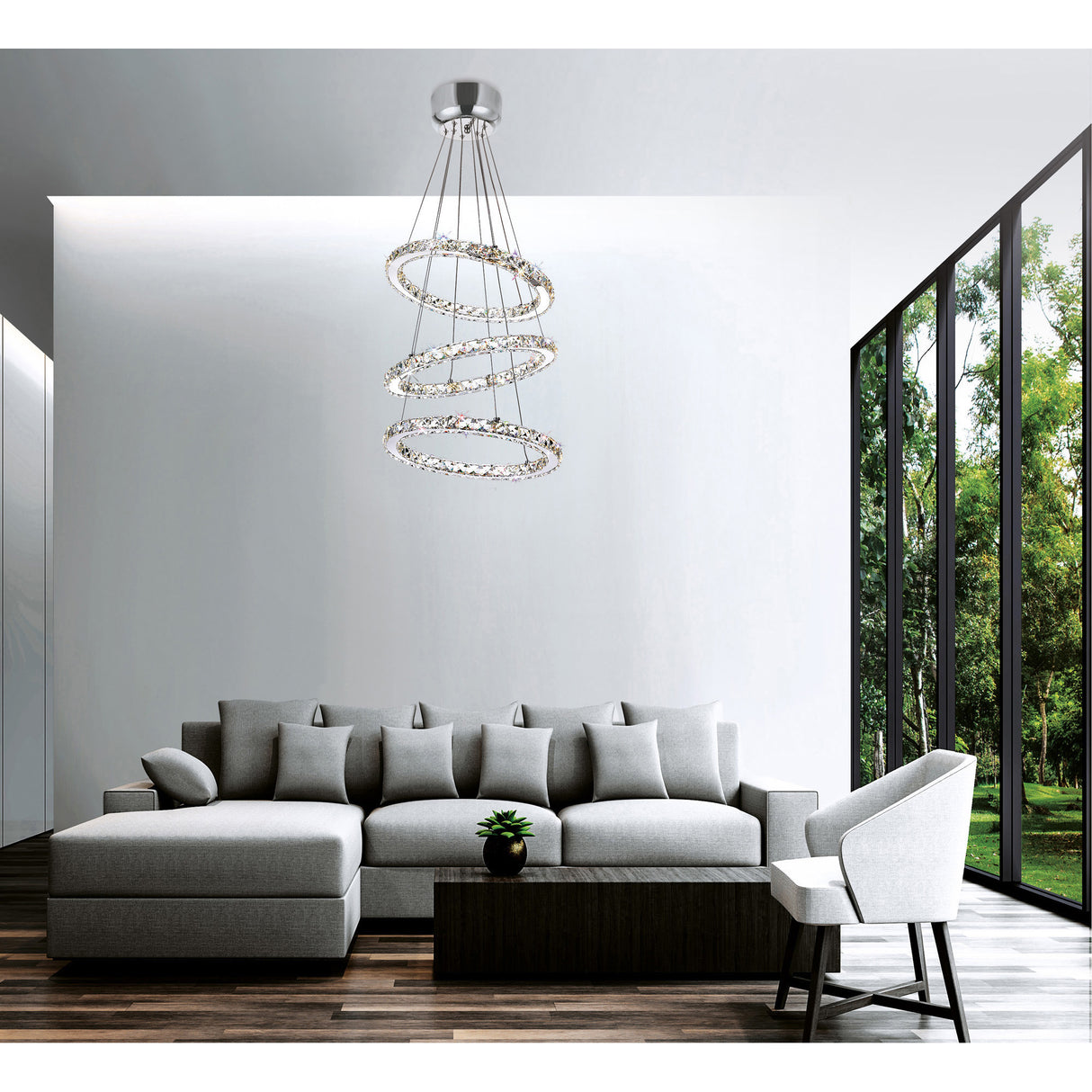 Ring Integrated LED 3-Ring 16in Chrome Chandelier