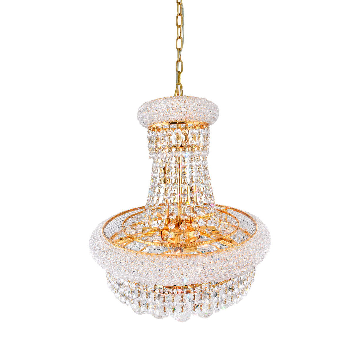 Empire 8 Light 18in Gold Down Chandelier with Crystals