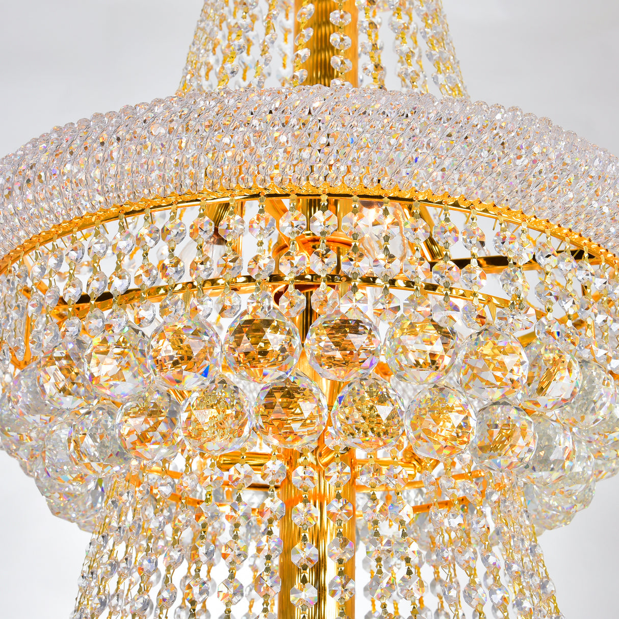 Empire 32 Light 30in Gold Down Chandelier with Crystals