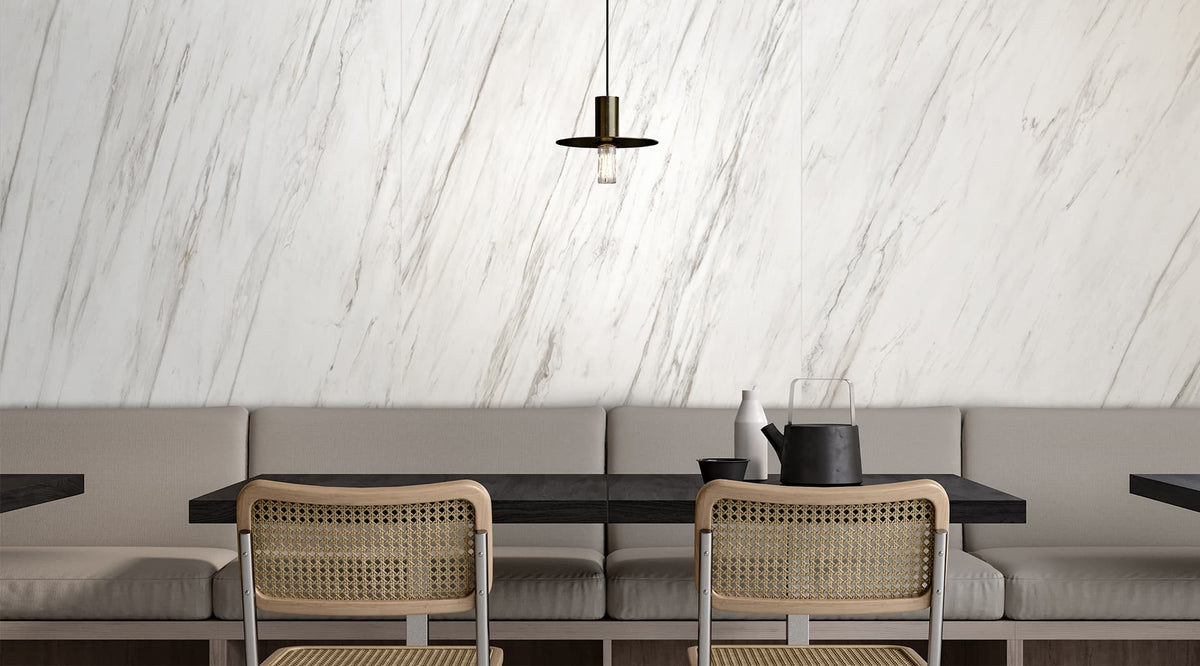 24 x 48 in Majesto Calacatta Cremo Honed Rectified Colorsync Porcelain Tile installed