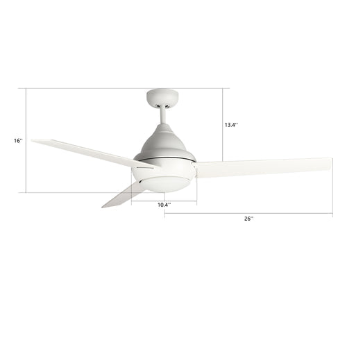 KENDRICK 52" In. White/White 3 Blade Smart Ceiling Fan with LED Light Kit Works with LED Light Kit & Remote Control