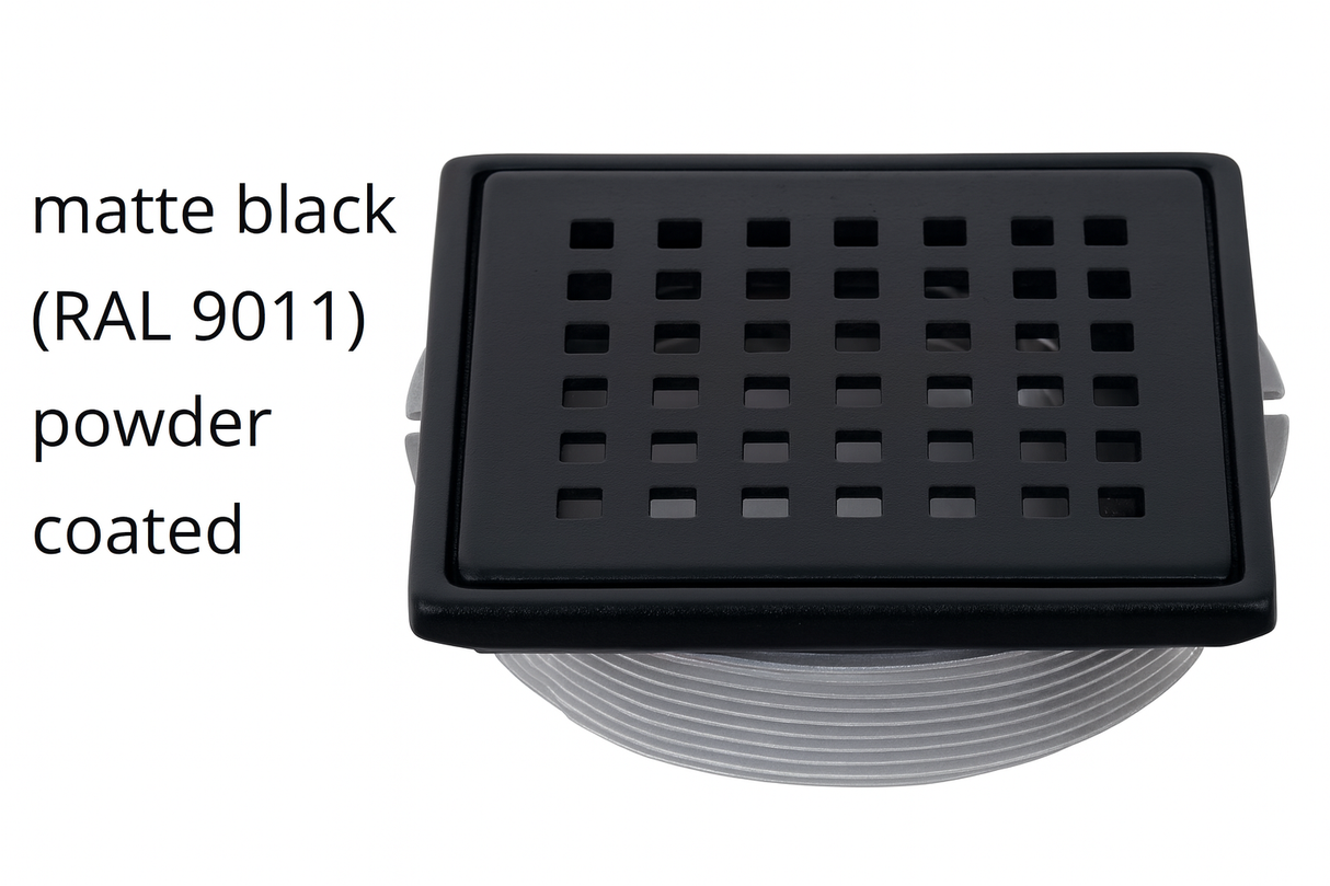 TILUX SQUARE Drain Cover - 4 in - Matte Black - powder coated - Stainless Steel drain cover