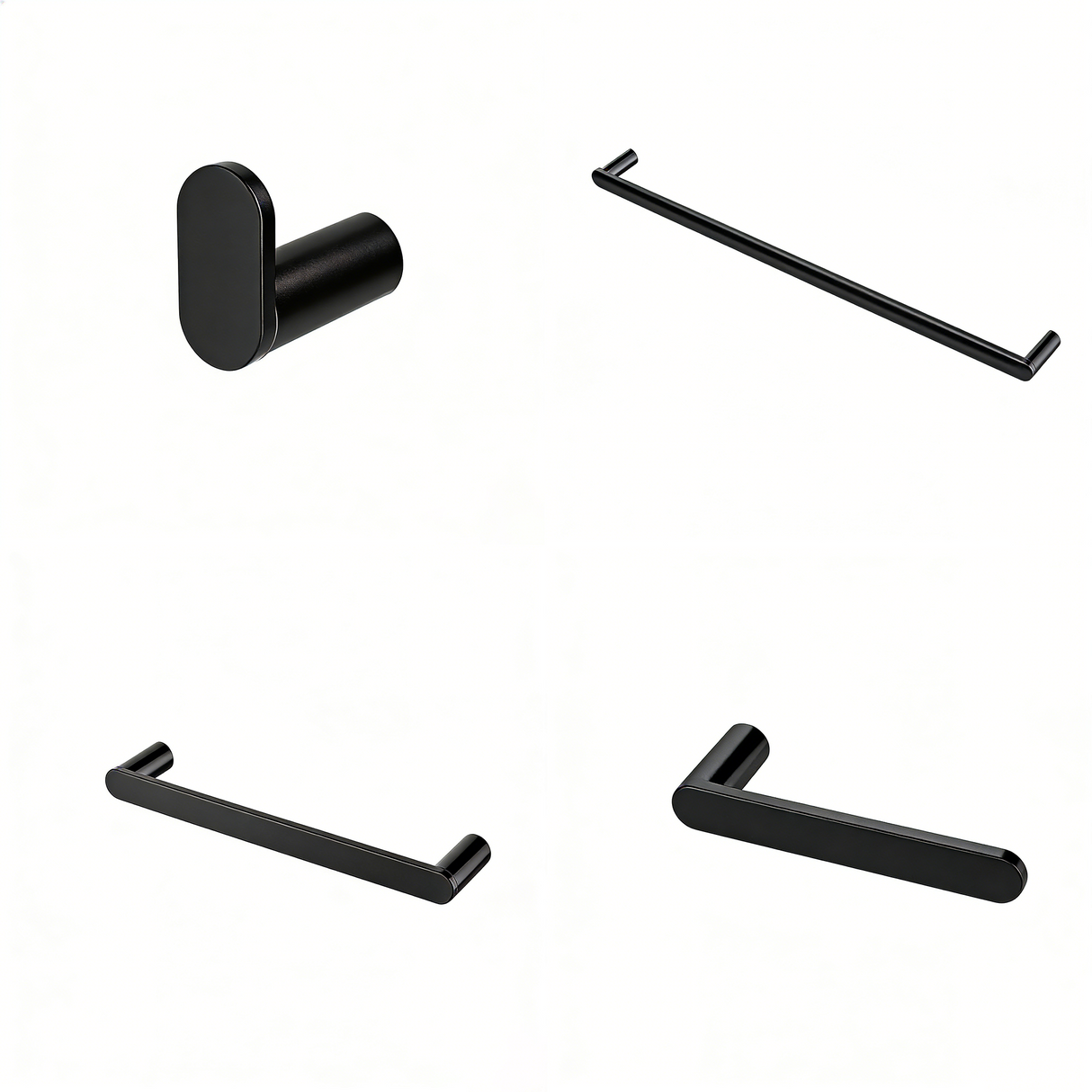 Ivanees 4-Piece Bathroom Accessories Set in Matte Black Finish – Stainless Steel Robe Hook, Towel Ring, Toilet Paper Holder & Towel Bar
