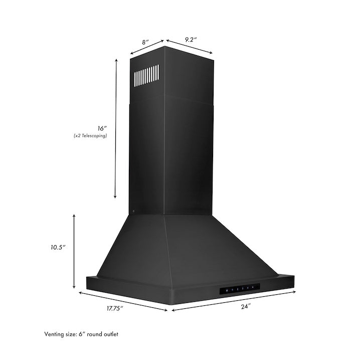 ZLINE 24" Convertible Vent Wall Mount Range Hood in Black Stainless Steel (BSKBN-24)