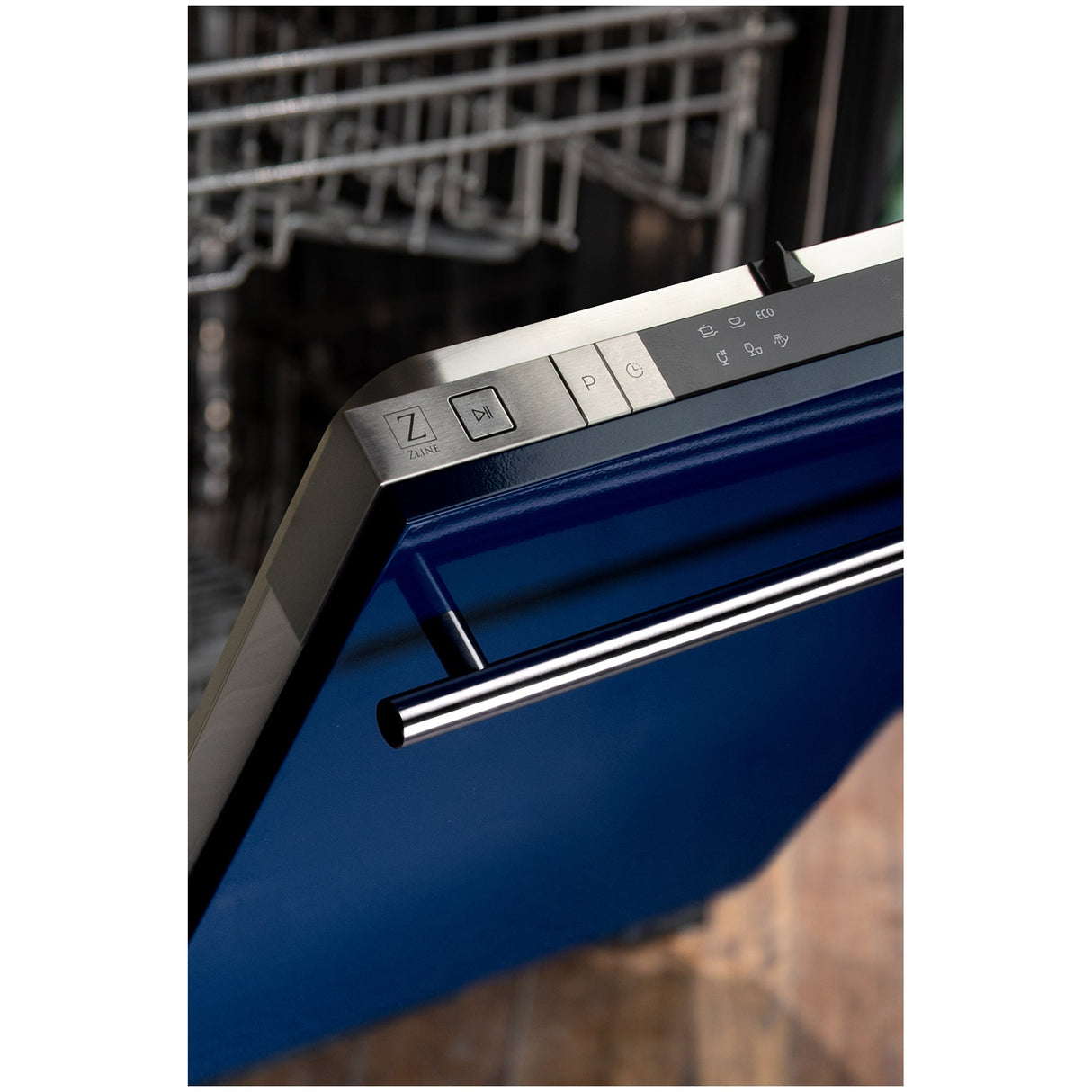 ZLINE 18 in. Compact Blue Gloss Top Control Built-In Dishwasher with Stainless Steel Tub and Modern Style Handle, 52dBa (DW-BG-H-18)
