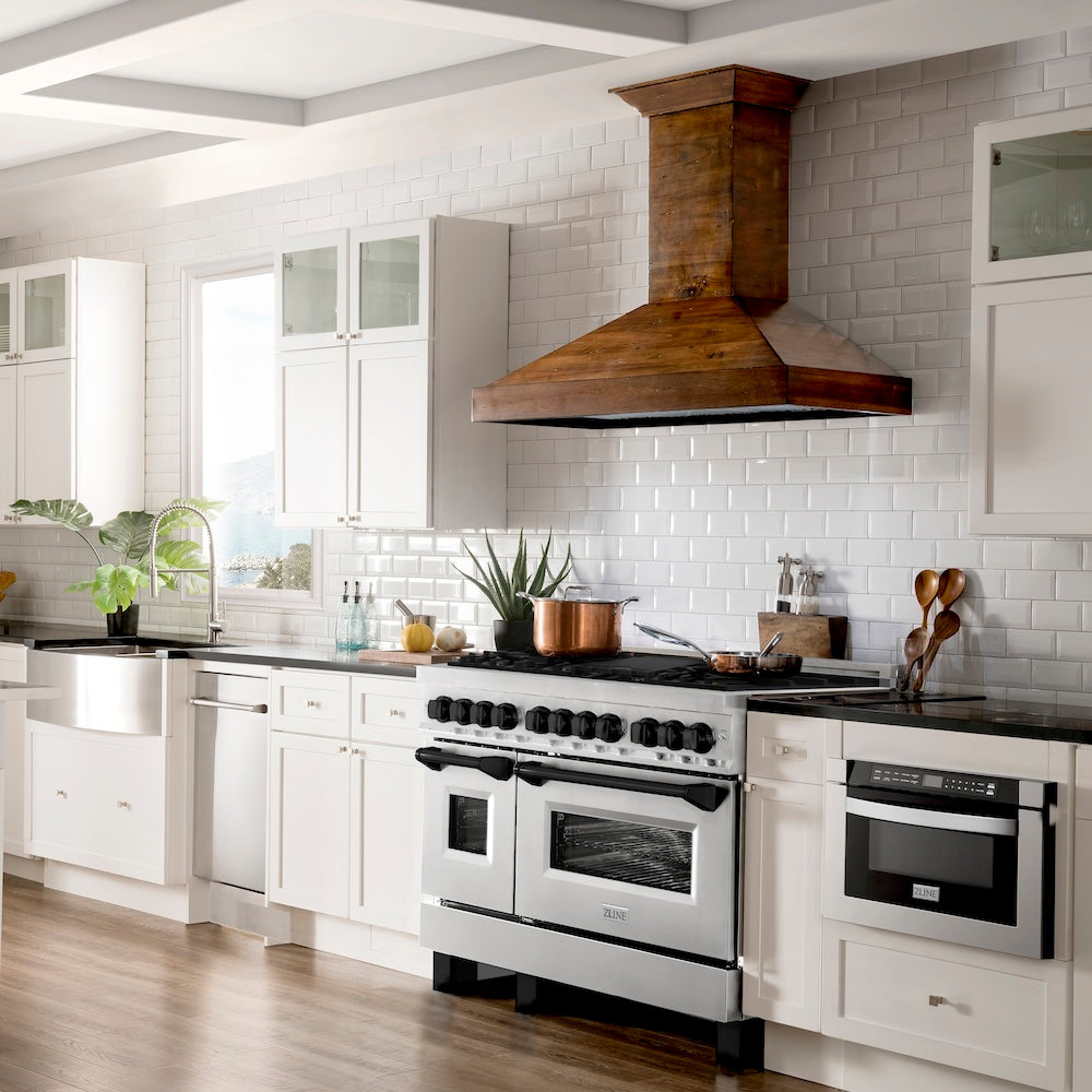 ZLINE Autograph Edition 48 in. 6.0 cu. ft. Legacy Dual Fuel Range with 7 Burner Gas Cooktop and 2 Electric Ovens in Stainless Steel and Matte Black Accents (RAZ-48-MB)