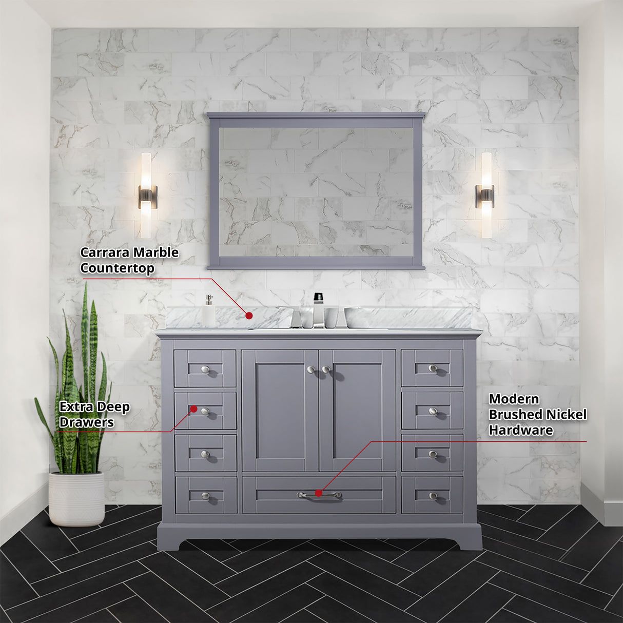 Dukes 48 in. Freestanding Bathroom Vanity with White Carrara Marble Top, White Square Sink
