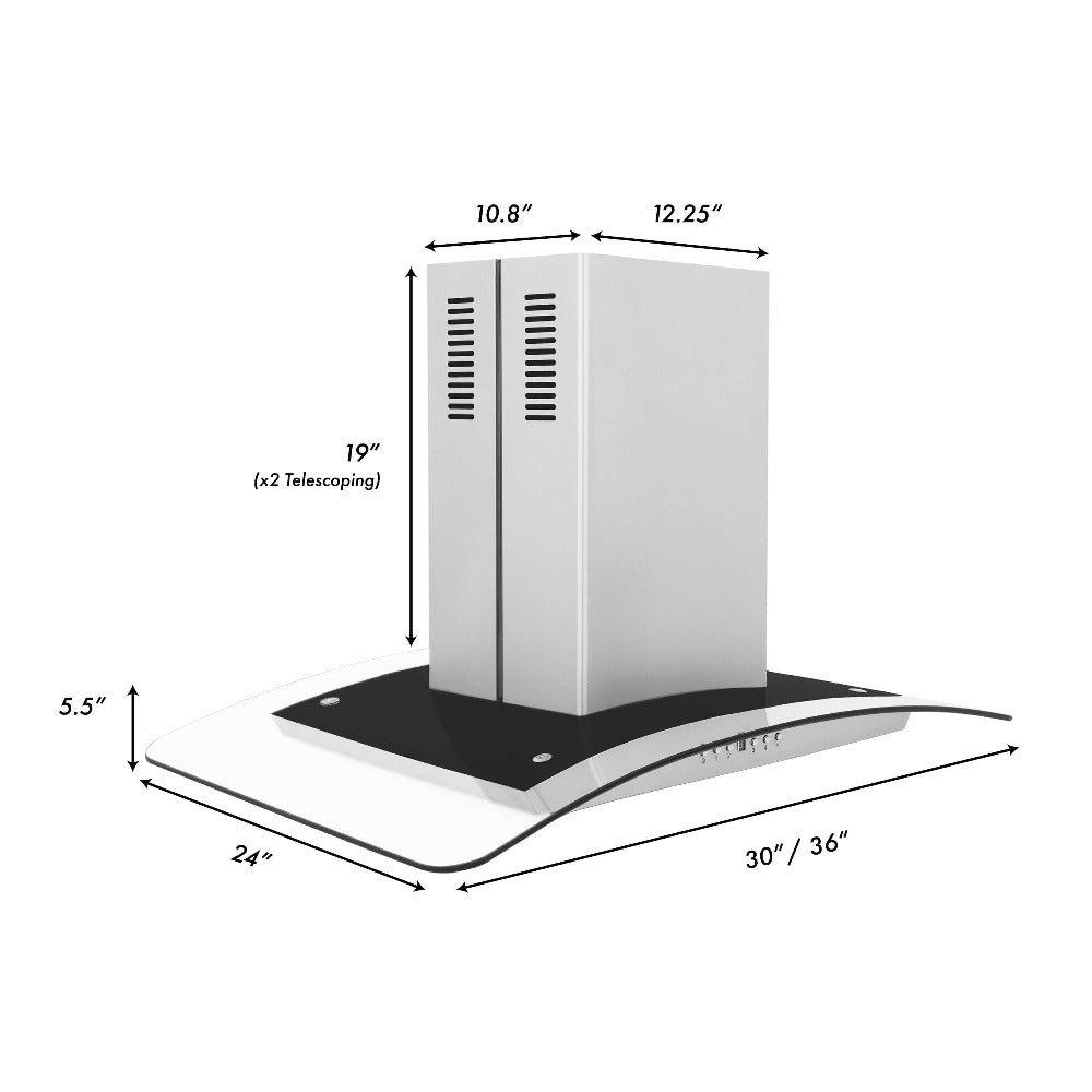 ZLINE 30 in. Convertible Vent Island Mount Range Hood in Stainless Steel & Glass (GL5i-30)