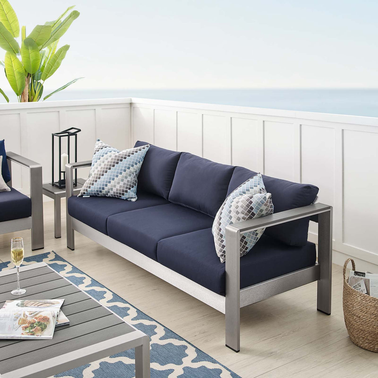 Shore Sunbrella Fabric Aluminum Outdoor Patio Sofa