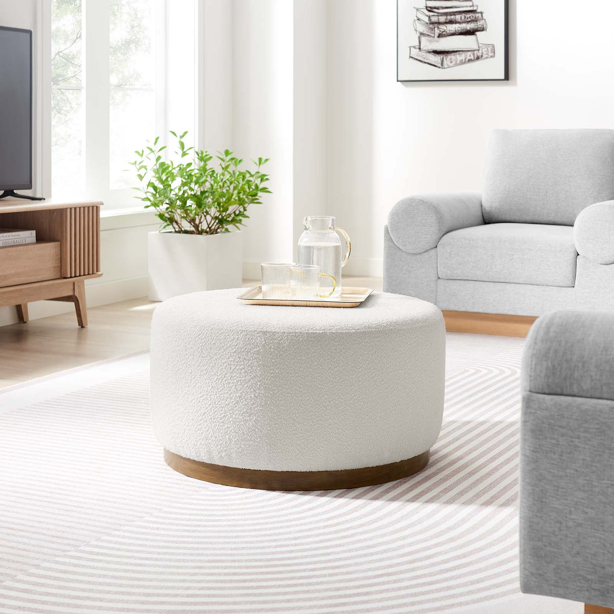 Tilden Large 23" Round Boucle Upholstered Ottoman