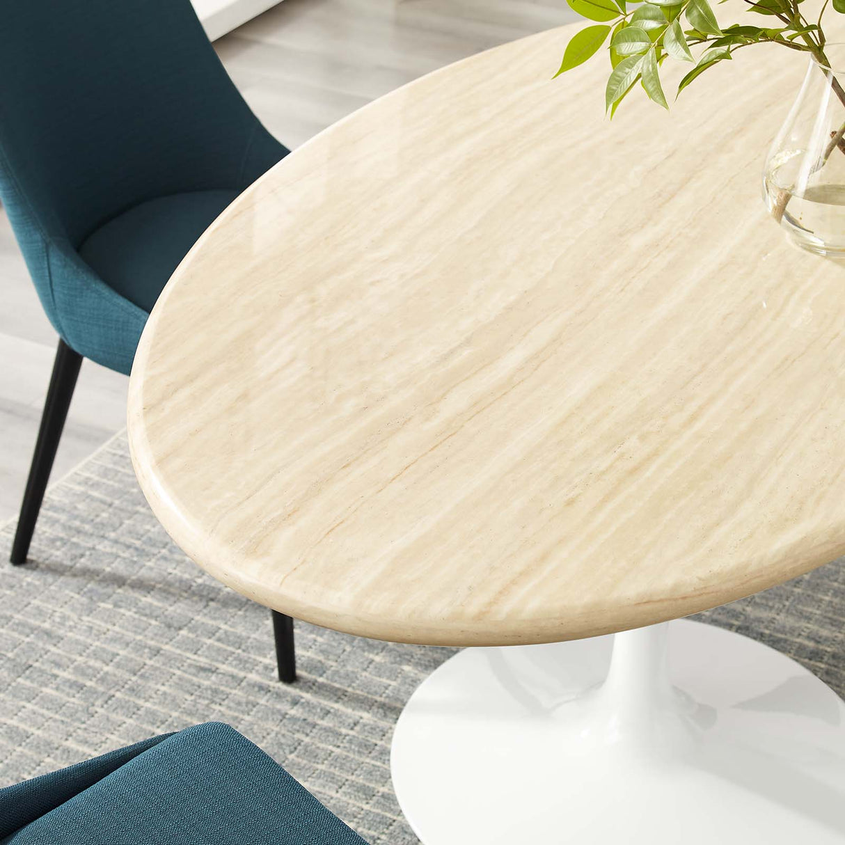Lippa 60" Oval Artificial Travertine Dining Table