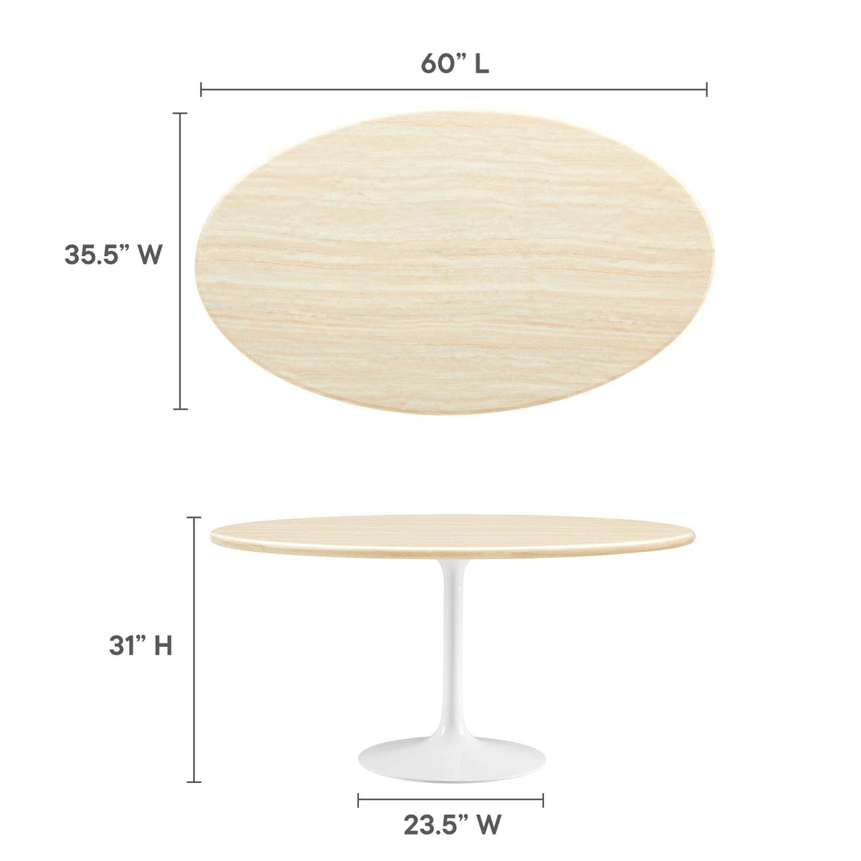 Lippa 60" Oval Artificial Travertine Dining Table