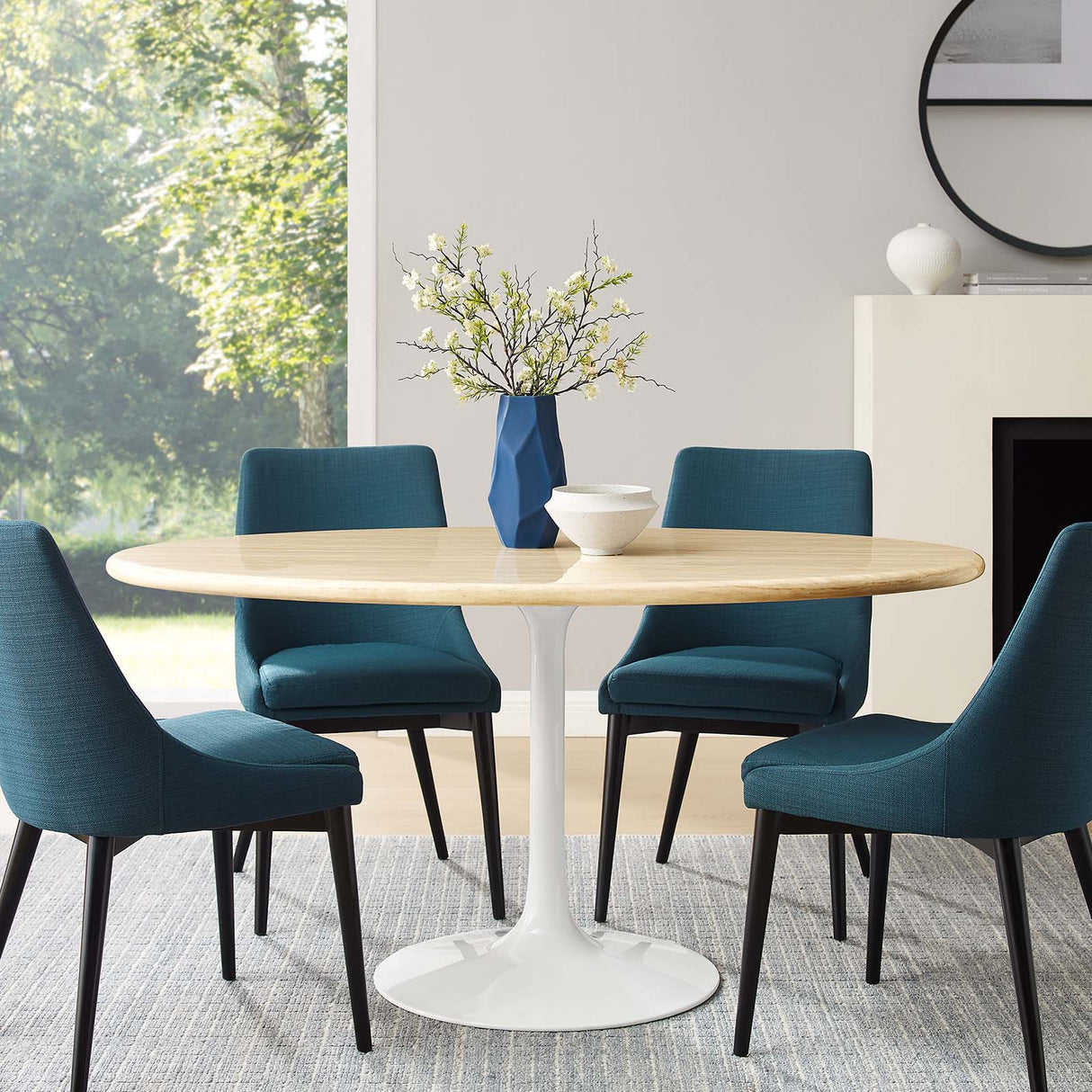 Lippa 60" Oval Artificial Travertine Dining Table