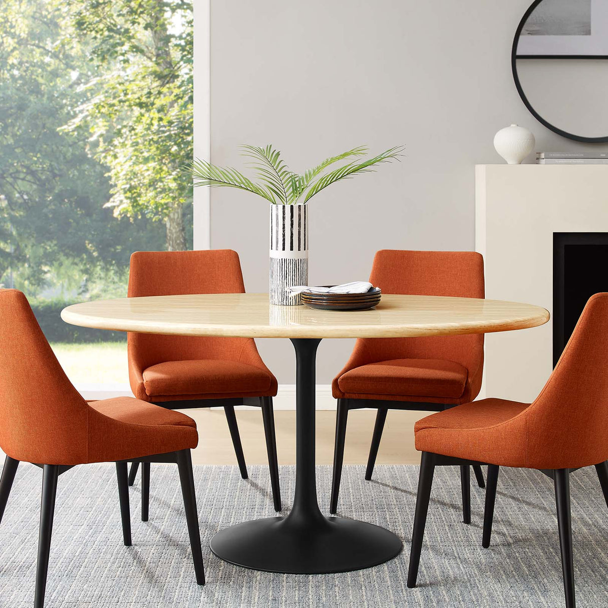 Lippa 60" Oval Artificial Travertine Dining Table