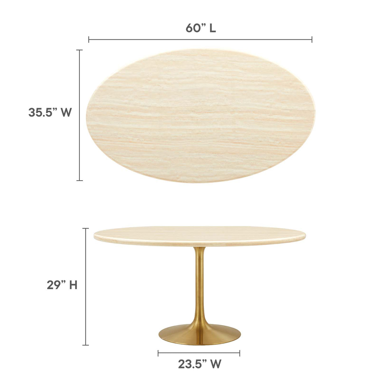 Lippa 60" Oval Artificial Travertine Dining Table