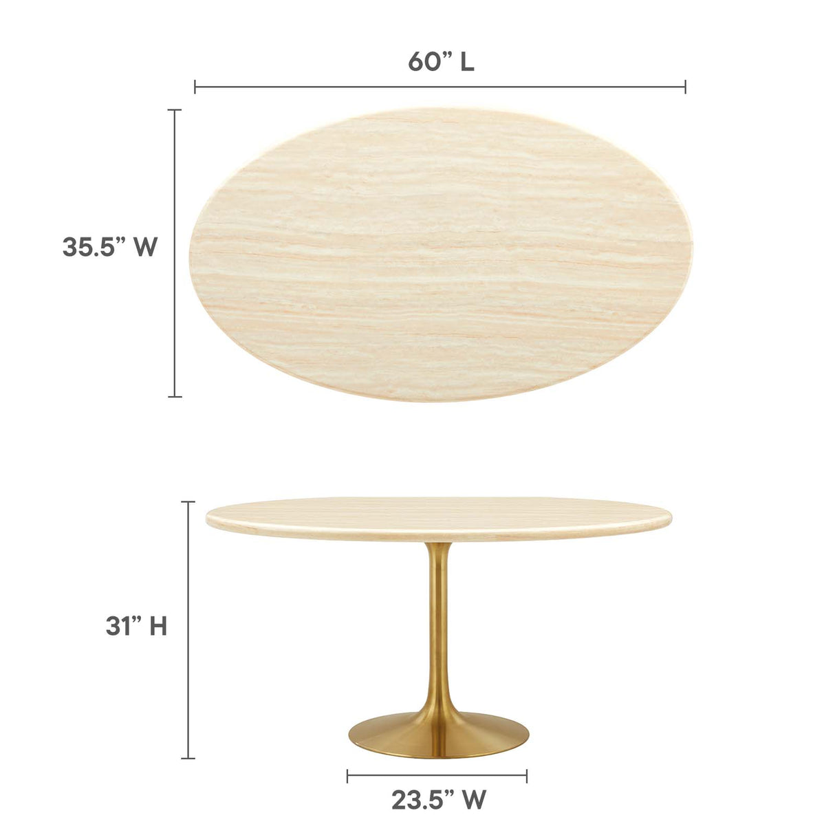 Lippa 60" Oval Artificial Travertine Dining Table