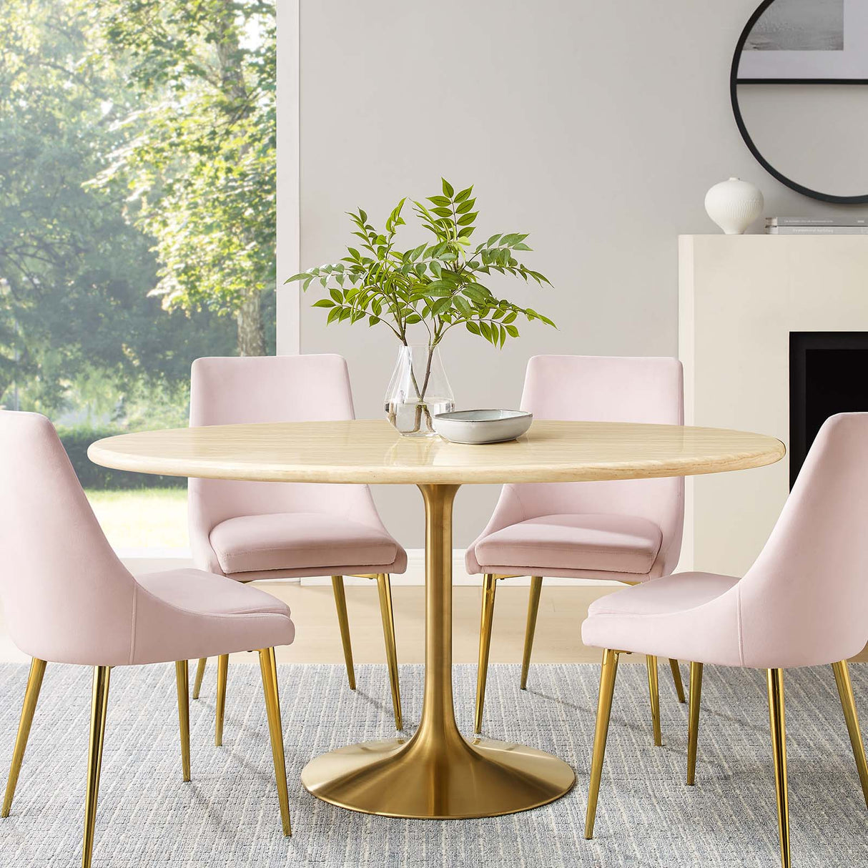 Lippa 60" Oval Artificial Travertine Dining Table