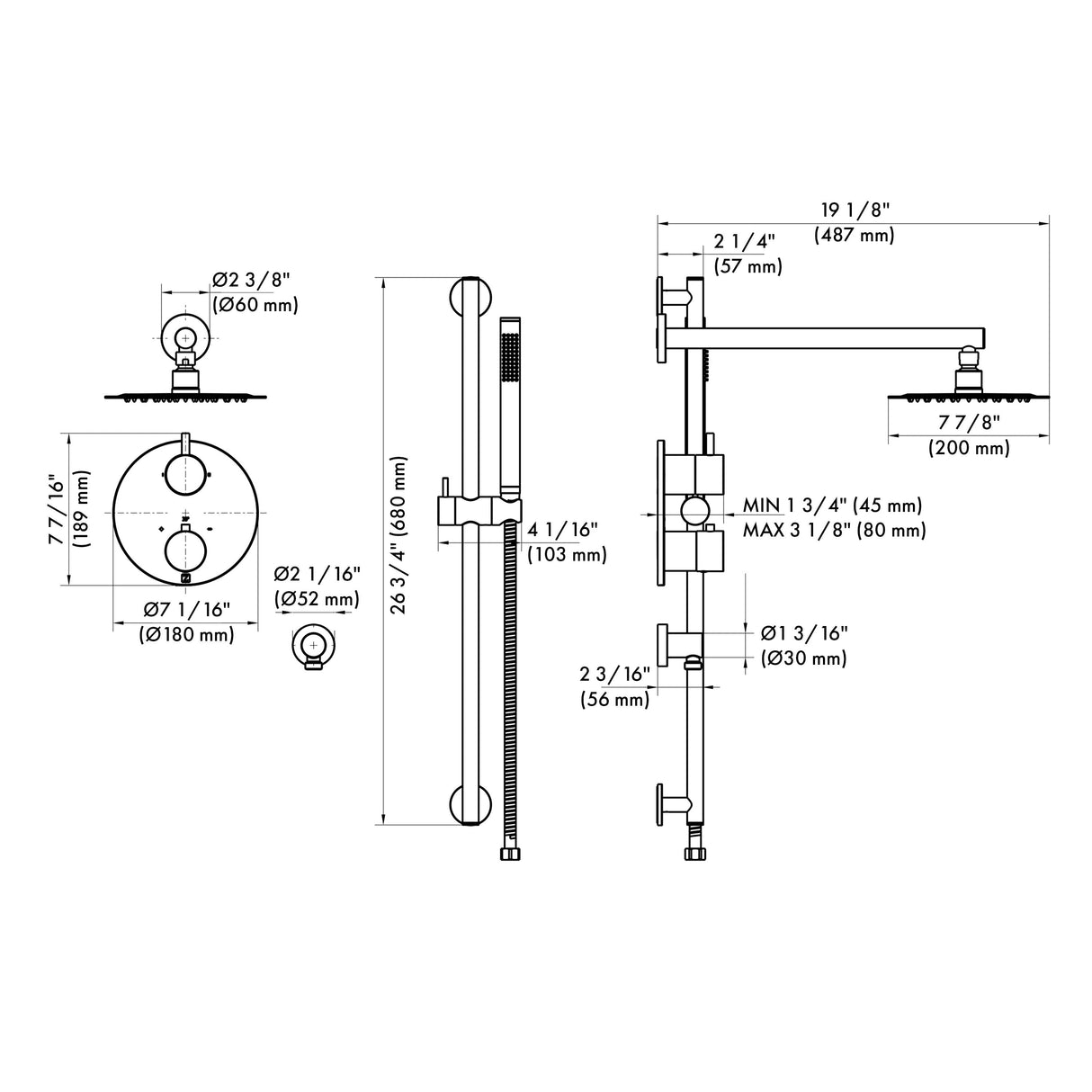 ZLINE Emerald Bay Thermostatic Shower System in Brushed Nickel (EMBY-SHS-T2-BN)