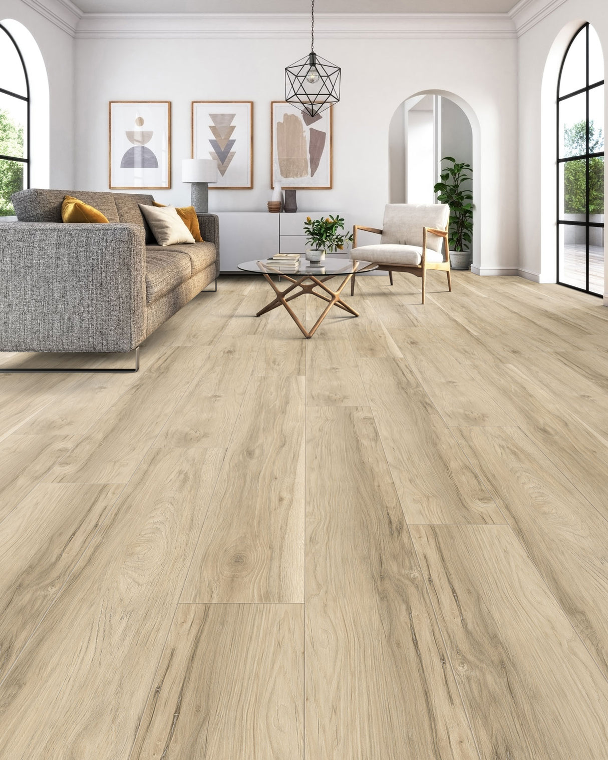 WPC Luxury Vinyl Flooring, Click Lock Floating, Natural Pecan, 9" X 60" X 8mm, 22 mil Wear Layer - Essentials Collection (29.92 SQFT/CTN)