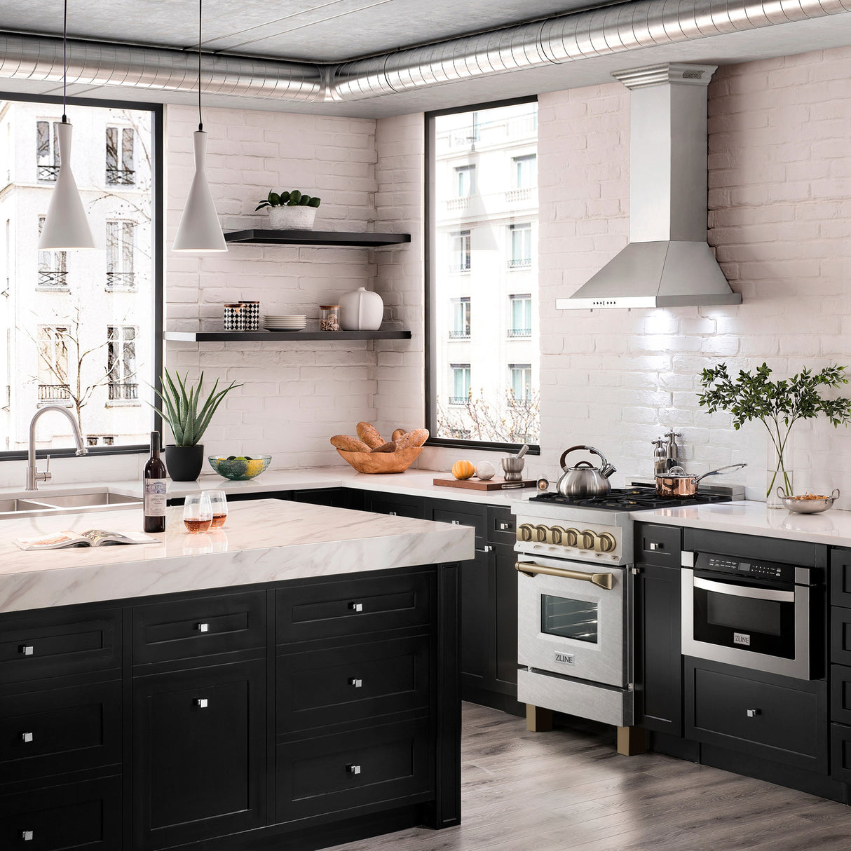 ZLINE Autograph Edition 24 in. 2.8 cu. ft. Legacy Dual Fuel Range with 4 Burner Gas Cooktop and Electric Convection Oven in Satin Stainless Steel and Champagne Bronze Accents (RASZ-SN-24-CB)