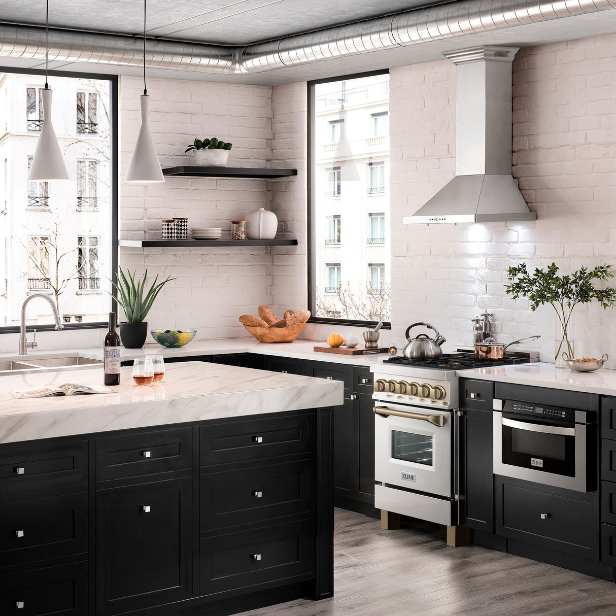 ZLINE Autograph Edition 24 in. 2.8 cu. ft. Legacy Dual Fuel Range with 4 Burner Gas Cooktop and Electric Convection Oven in Stainless Steel and Champagne Bronze Accents (RAZ-24-CB)