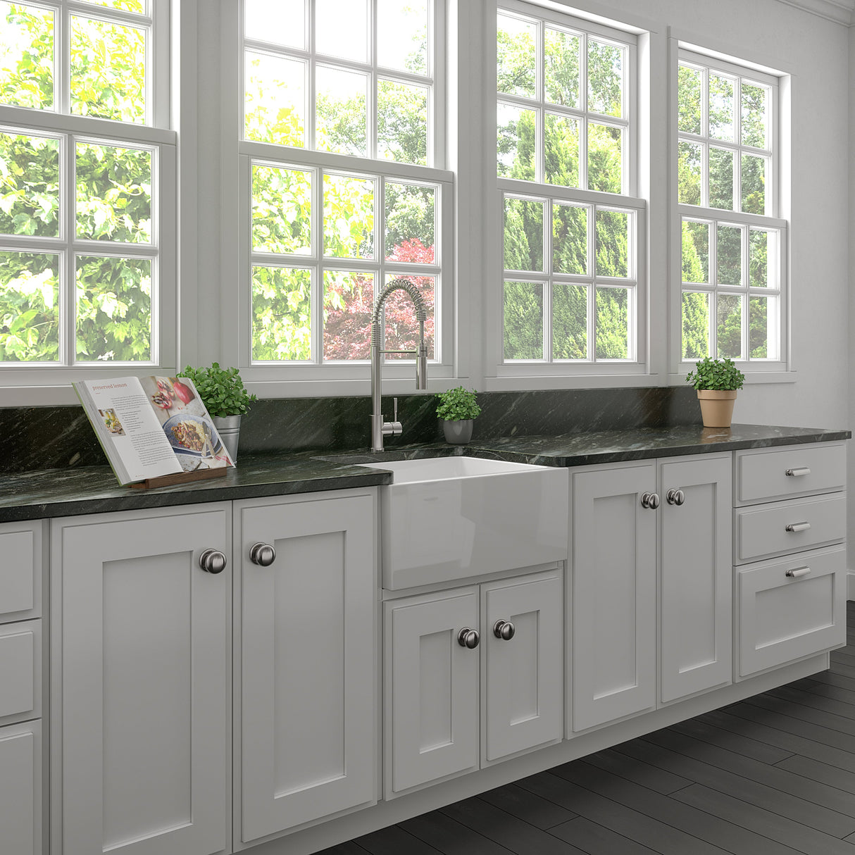 ZLINE 24 in. Venice Farmhouse Apron Front Reversible Single Bowl Fireclay Kitchen Sink with Bottom Grid in White Gloss (FRC5120-WH-24)