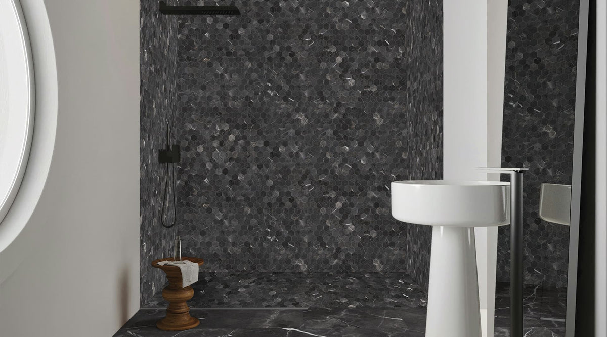 24 x 48 in Majesto Forge Eleganza Polished Rectified Colorsync Porcelain Tile installed