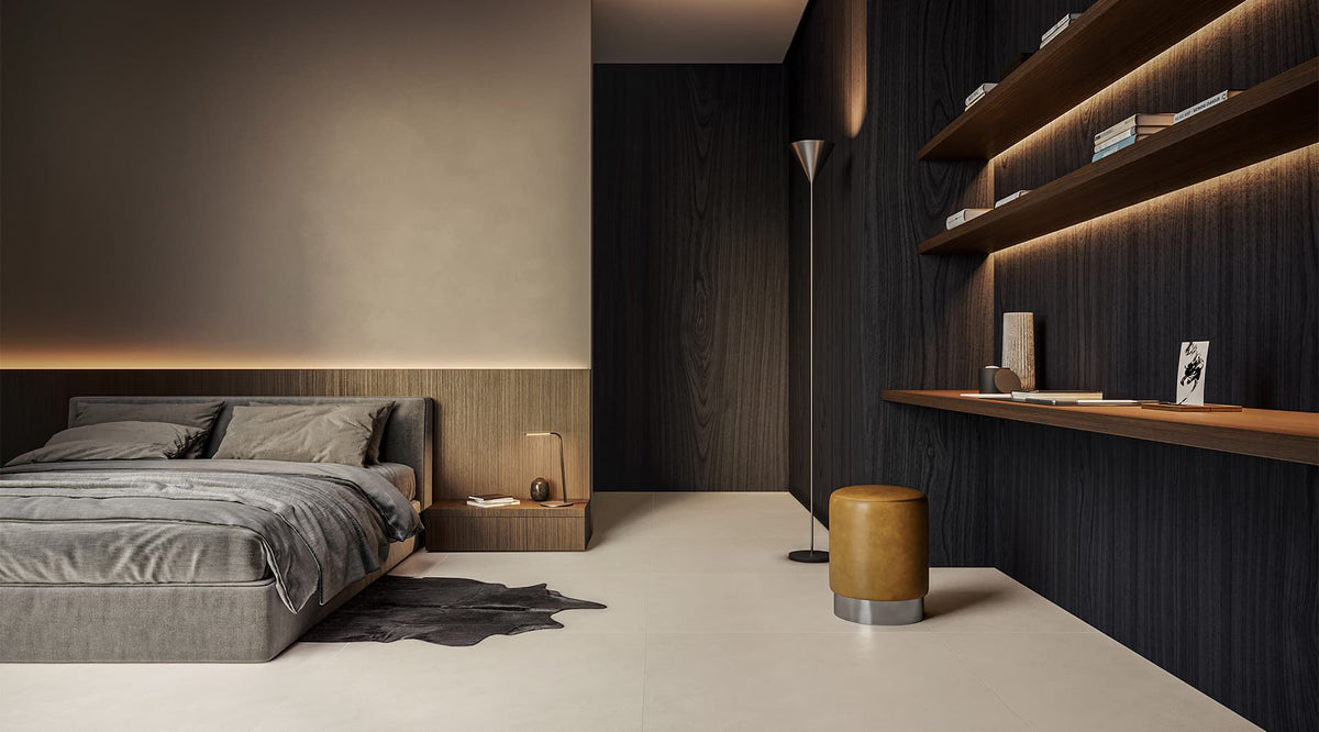 24 x 48 in Majesto French Vanilla Polished Rectified Colorsync Porcelain Tile installed