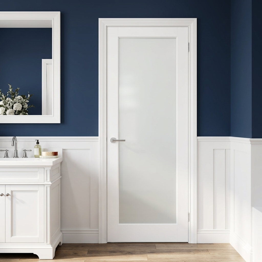 Ivanees White Primed 1 Lite Frosted Glass Door Slab 80 Inch Height (24 x 80, 35mm, Left)