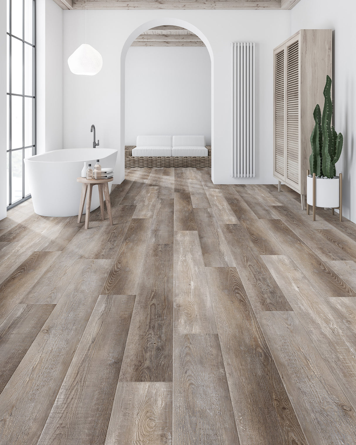HPC Luxury Vinyl Flooring, Click Lock Floating, Restoration Pine, 7" X 60" X 10mm, 22 mil Wear Layer - Genesis Hpc Collection (17.71 SQFT/CTN)