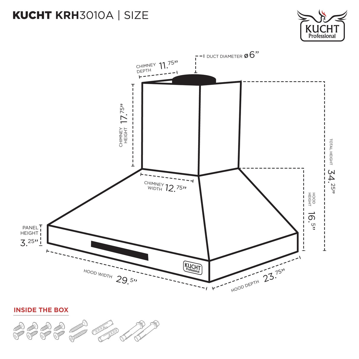 KUCHT 30 in. Professional Wall Mounted Range Hood 900CFM in Stainless Steel KRH 10A