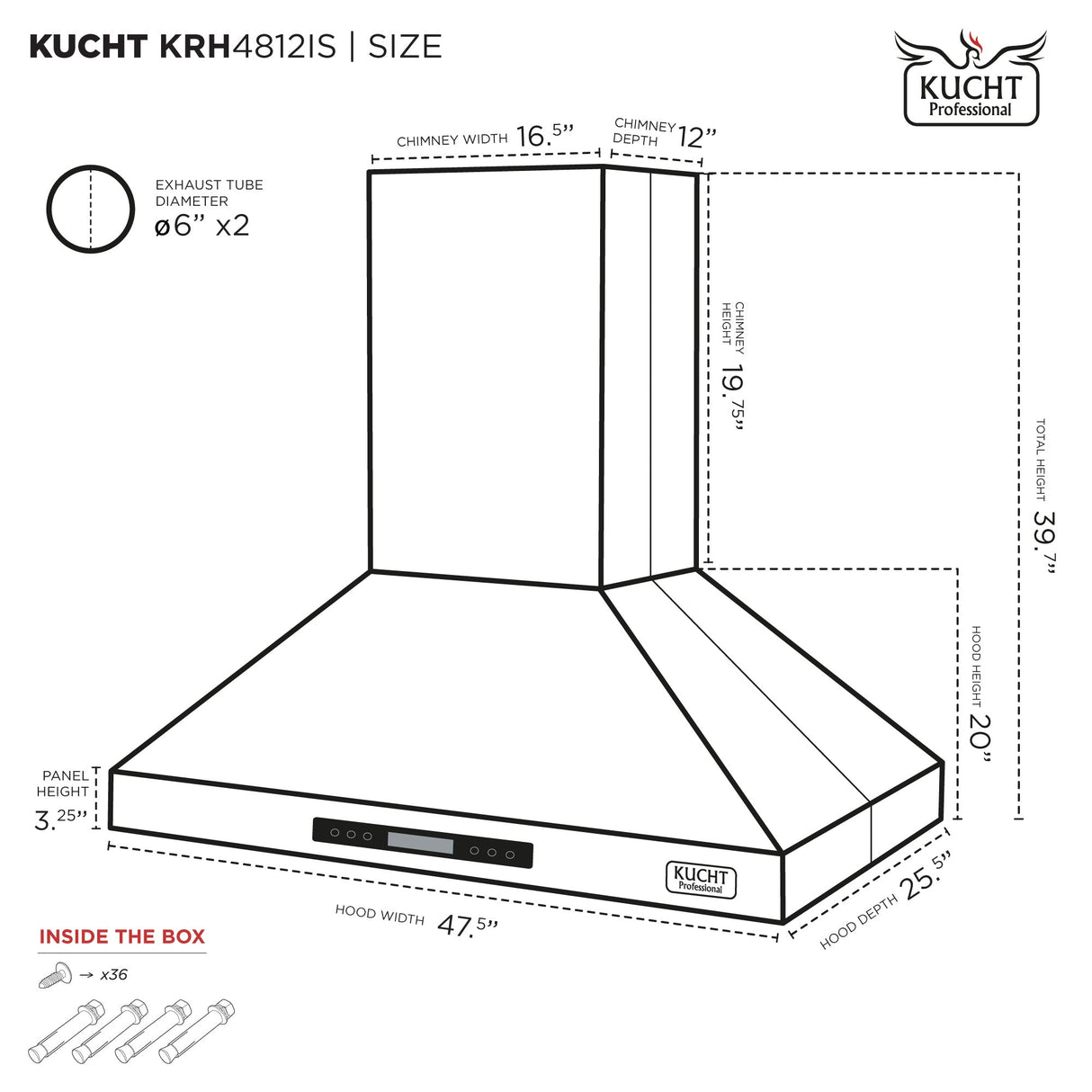 KUCHT 48 in. Professional Island Mounted Range Hood 900CFM in Stainless Steel