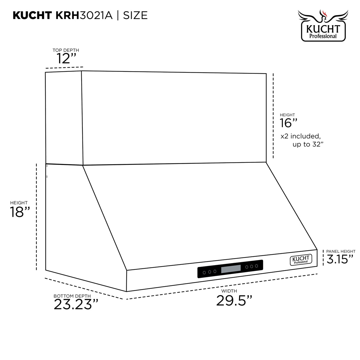 KUCHT 30 in. Professional Wall Mounted Range Hood 900CFM in Stainless Steel
