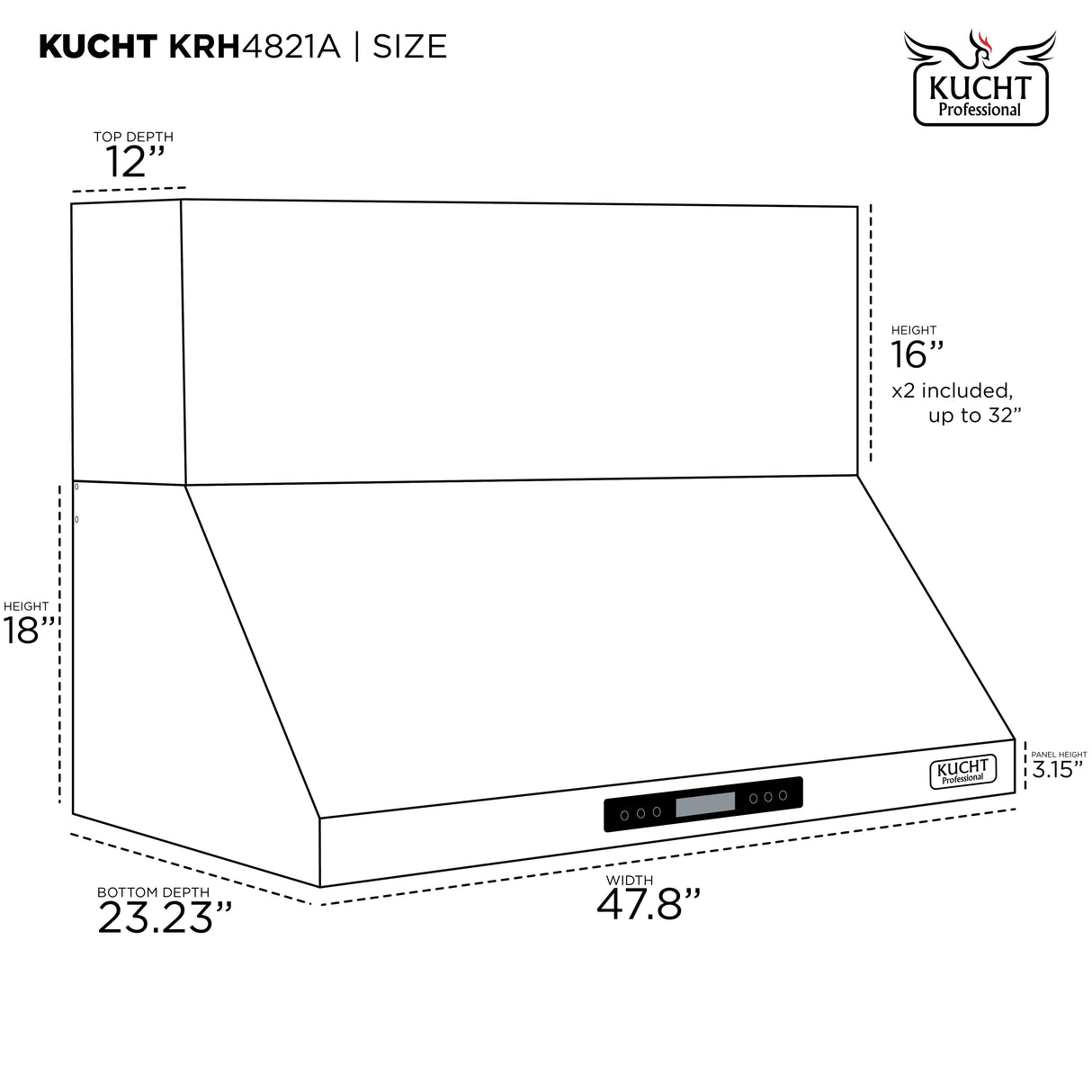 KUCHT 48 in. Professional Wall Mounted Range Hood 900CFM in Stainless Steel