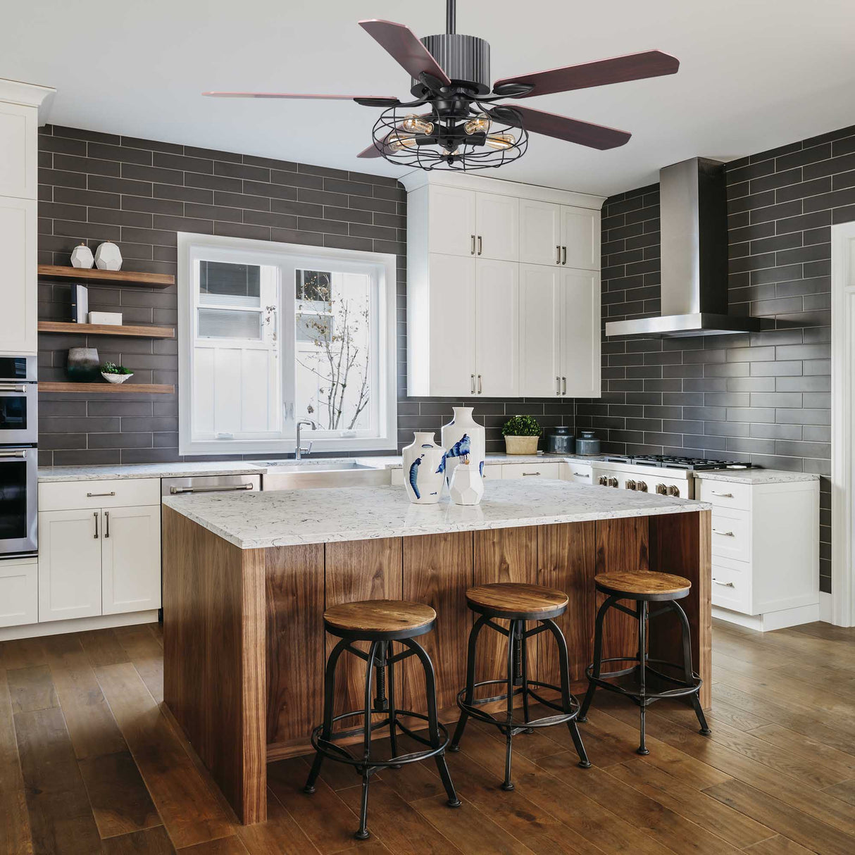 Heritage 52" In. 5 Blade Smart Ceiling Fan with LED Light Kit Works with Wall control, Wi-Fi apps and Voice control via Google Assistant/Alexa/Siri