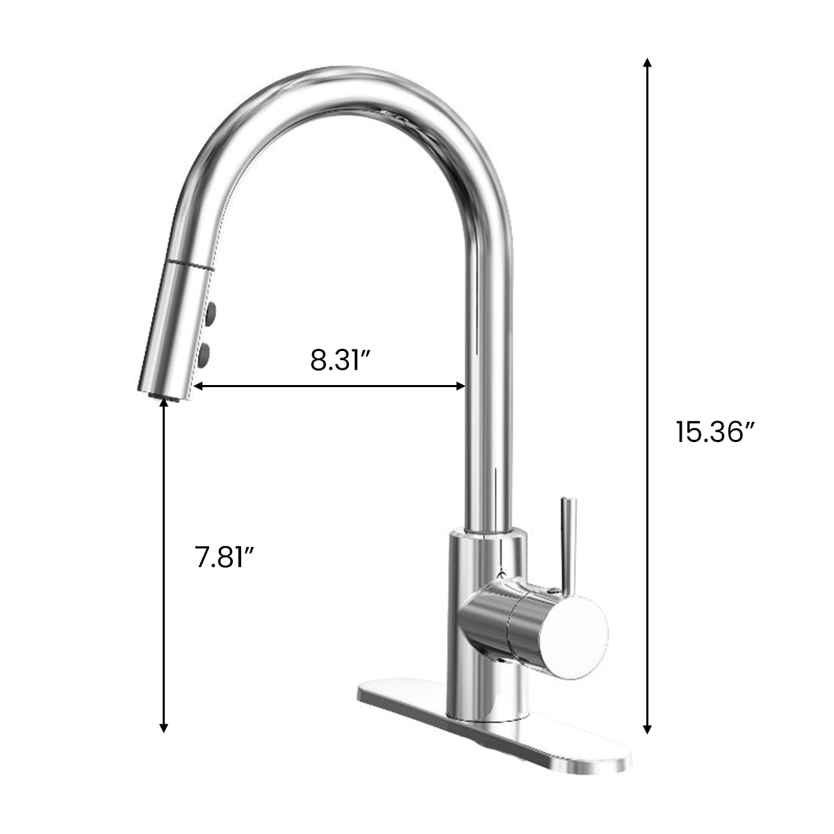 Pull Down Kitchen Faucet with Single Lever Handle and Plastic Deckplate in Chrome Polished