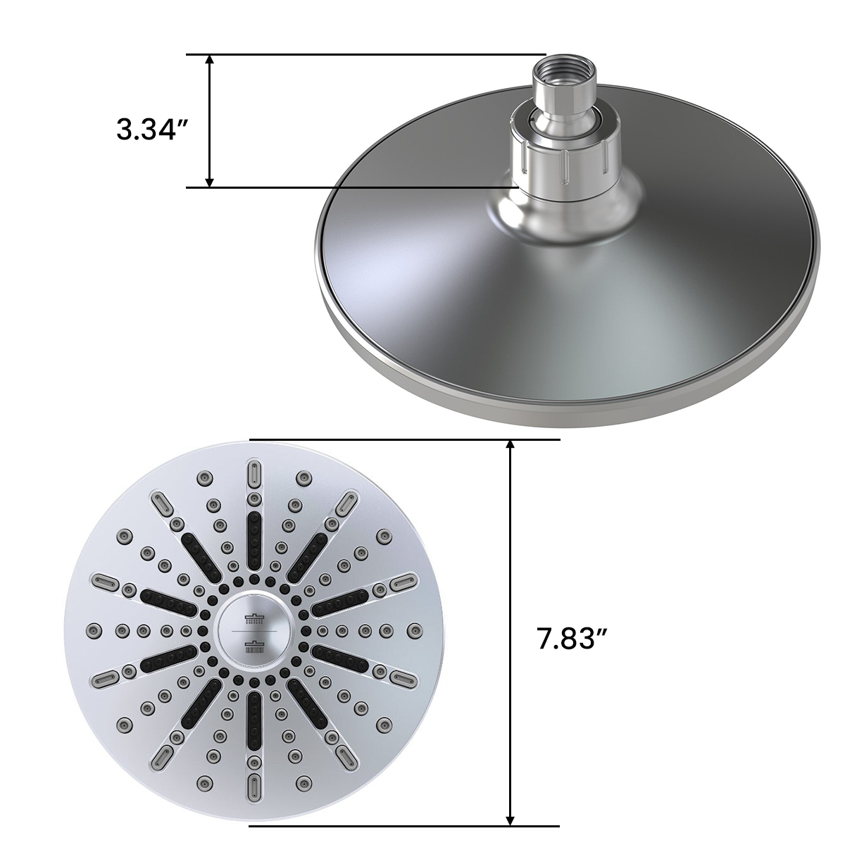 Rain Shower 2-Settings, Soft Self-Cleaning Nozzles, Brass Ball Joint With Stainless Steel Back Plate, ABS Face Plate